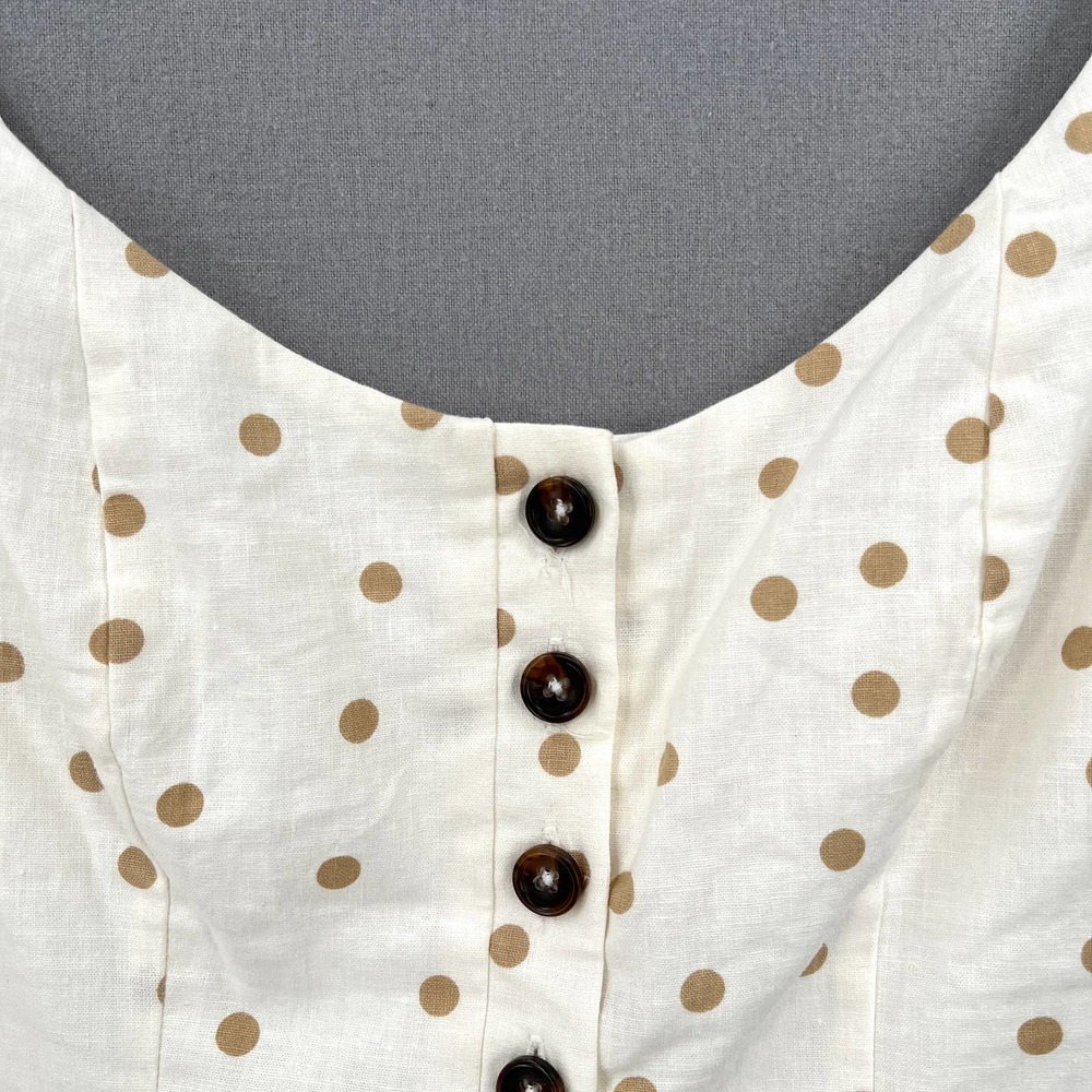 LPA Shirt Womens Medium White Linen Puff Sleeve Crop Top Button Front Polka Dot - Picture 7 of 14